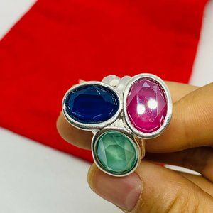 Uno de 50 Ring TREASURE RING Silver plated ring Three crystals blue Green PINK